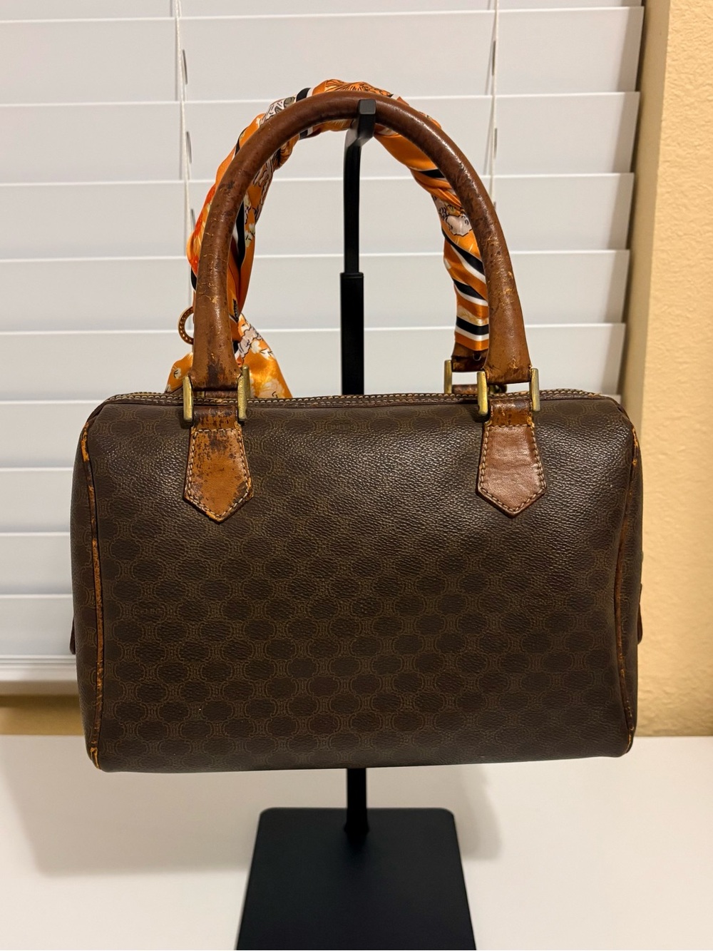 Celine Brown Satchel with Orange Scarf Detail - Picture 3 of 9